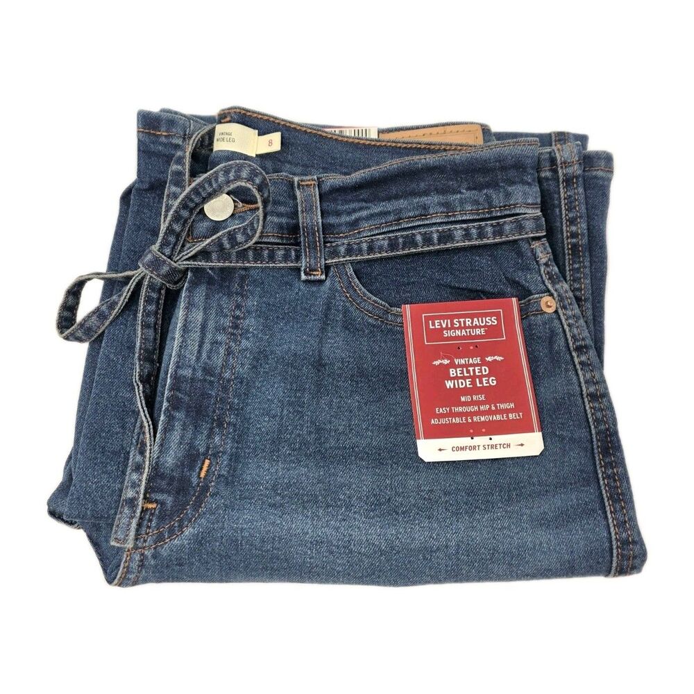 Levi Strauss Signature Vintage Inspired Tie Belted Wide Leg Jeans Women's 8/29 - Picture 2 of 15